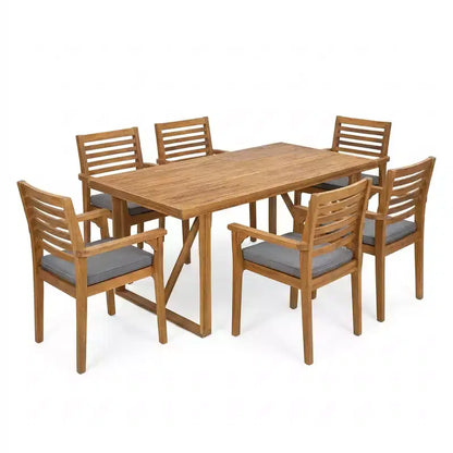 Ensemble de salle à manger d'extérieur rustique Emerson de 7 pièces en bois d'acacia avec coussins Christopher Knight Home