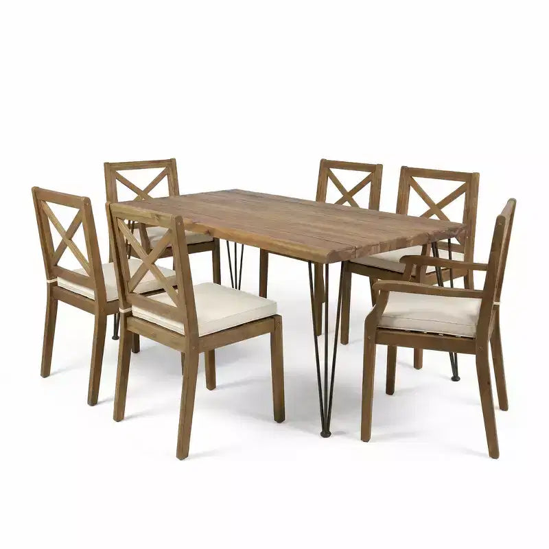 Christopher Knight Home Mille Rustic 7 Piece Patio Acacia Wood Dining Set with Cushions