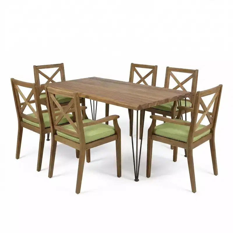 Christopher Knight Home Mille Rustic 7 Piece Patio Acacia Wood Dining Set with Cushions