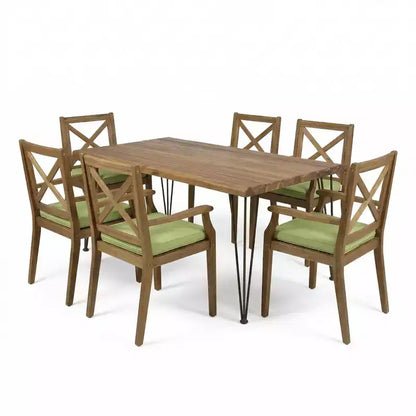 Christopher Knight Home Mille Rustic 7 Piece Patio Acacia Wood Dining Set with Cushions