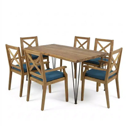 Christopher Knight Home Mille Rustic 7 Piece Patio Acacia Wood Dining Set with Cushions