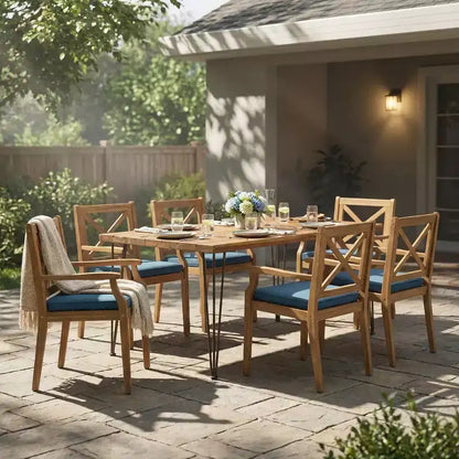 Christopher Knight Home Mille Rustic 7 Piece Patio Acacia Wood Dining Set with Cushions