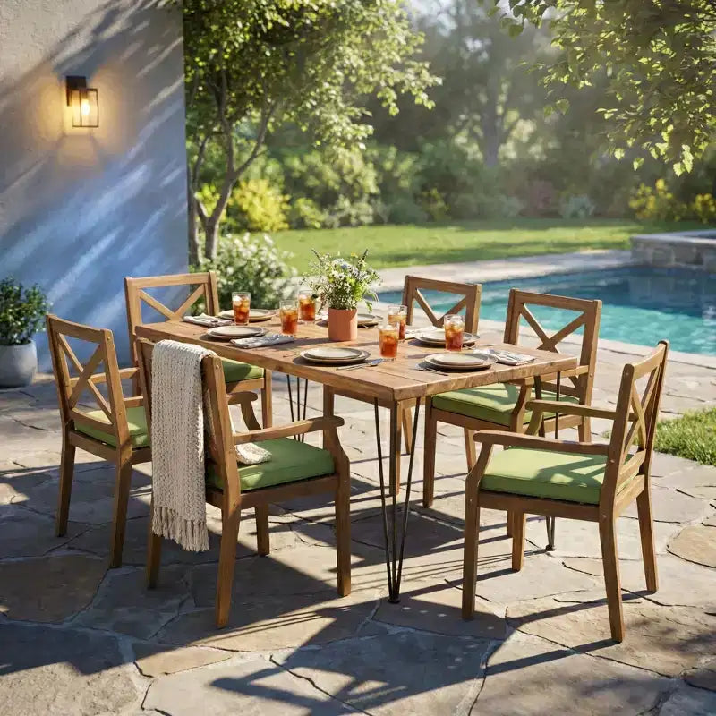 Christopher Knight Home Mille Rustic 7 Piece Patio Acacia Wood Dining Set with Cushions