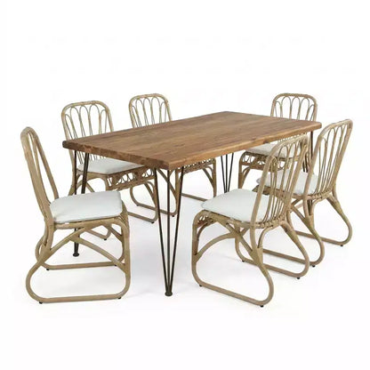 Christopher Knight Home Zion Table à Manger Moderne 7 Pièces en Bois d'Acacia avec Chaises en Rotin et Fer pour Patio