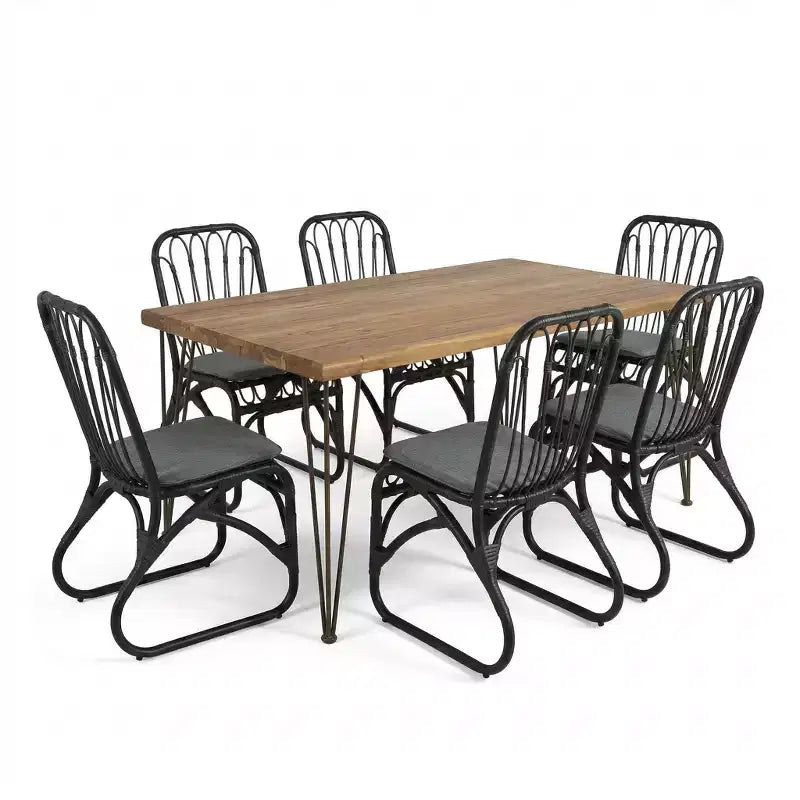 Christopher Knight Home Zion Table à Manger Moderne 7 Pièces en Bois d'Acacia avec Chaises en Rotin et Fer pour Patio