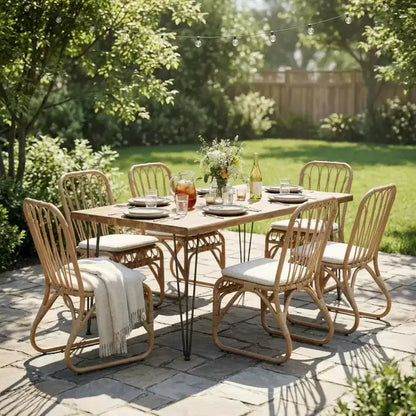 Christopher Knight Home Zion Table à Manger Moderne 7 Pièces en Bois d'Acacia avec Chaises en Rotin et Fer pour Patio