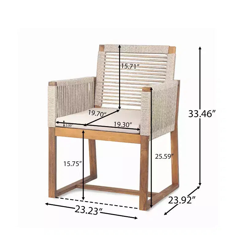 Christopher Knight Home Cristi Modern 7 Piece Patio Acacia Dining Set with Slatted Table, Iron Legs and Rope Design