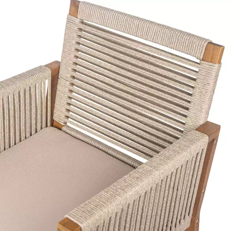 Christopher Knight Home Cristi Modern 7 Piece Patio Acacia Dining Set with Slatted Table, Iron Legs and Rope Design