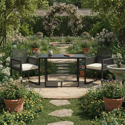Ensemble de mobilier de jardin 3 pièces en rotin PE Gymax avec chaises pliantes rembourrées pour terrasse ou jardin