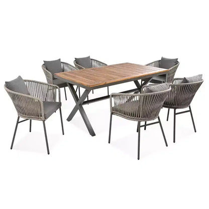 Ensemble de salle à manger d'extérieur 7 pièces Polibi avec plateau de table en bois d'acacia