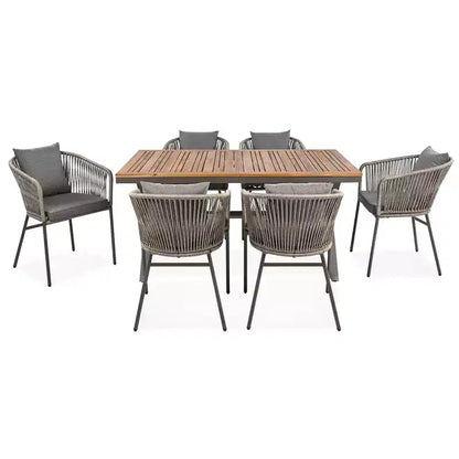 Ensemble de salle à manger d'extérieur 7 pièces Polibi avec plateau de table en bois d'acacia