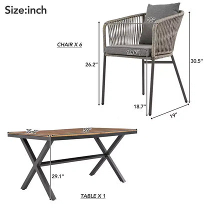 Ensemble de salle à manger d'extérieur 7 pièces Polibi avec plateau de table en bois d'acacia