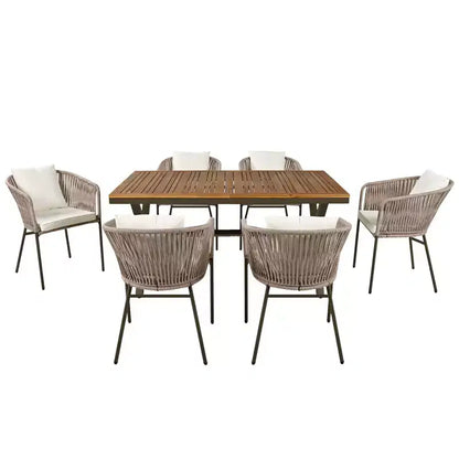 Ensemble de salle à manger d'extérieur 7 pièces Polibi avec plateau de table en bois d'acacia