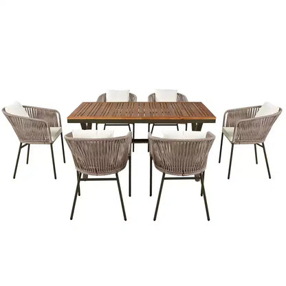Ensemble de salle à manger d'extérieur 7 pièces Polibi avec plateau de table en bois d'acacia