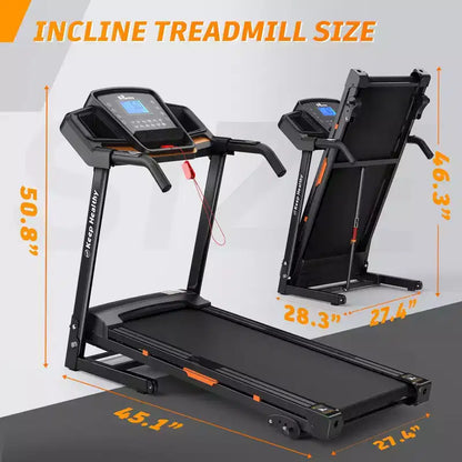 NAYSAYE Foldable Incline Treadmill, Walking Running Machine with Heart Rate Monitor & Cup Holder for Home Gym, Black, 50*26.4*46.5