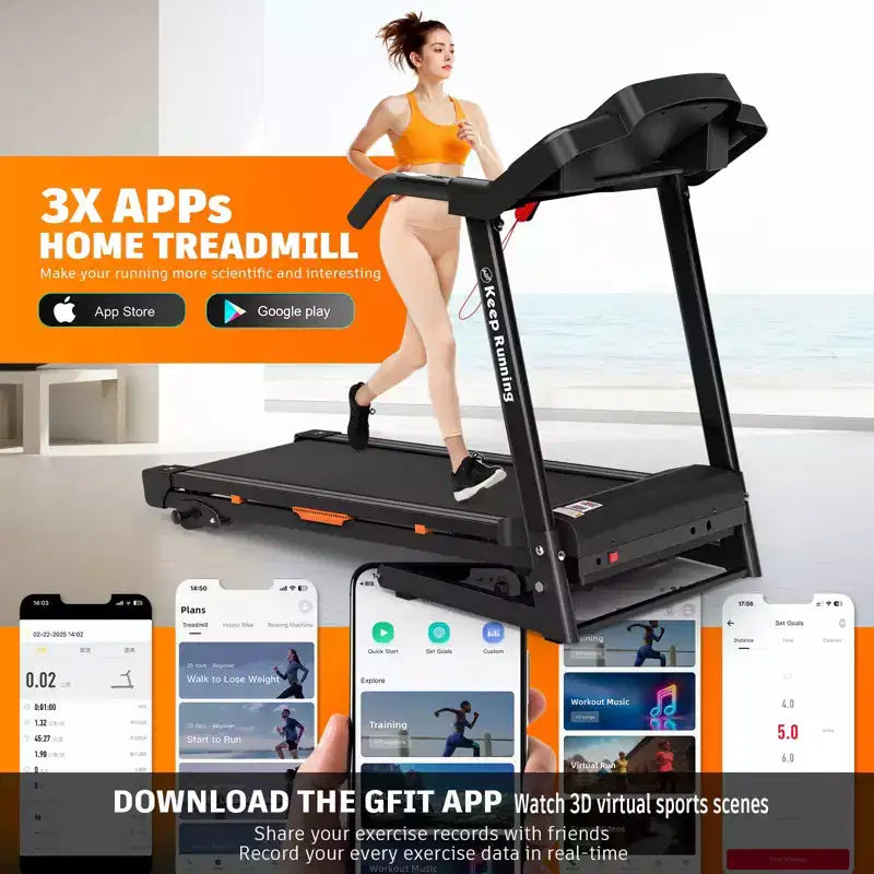NAYSAYE Foldable Incline Treadmill, Walking Running Machine with Heart Rate Monitor & Cup Holder for Home Gym, Black, 50*26.4*46.5
