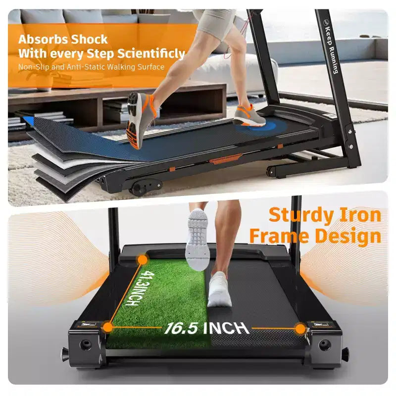 NAYSAYE Foldable Incline Treadmill, Walking Running Machine with Heart Rate Monitor & Cup Holder for Home Gym, Black, 50*26.4*46.5