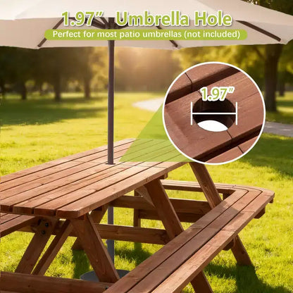 GDFStudio Martin Outdoor Wooden Picnic Table Set with Extended Benches and Umbrella Hole