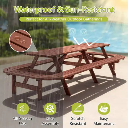 GDFStudio Martin Outdoor Wooden Picnic Table Set with Extended Benches and Umbrella Hole