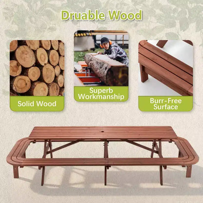 GDFStudio Martin Outdoor Wooden Picnic Table Set with Extended Benches and Umbrella Hole