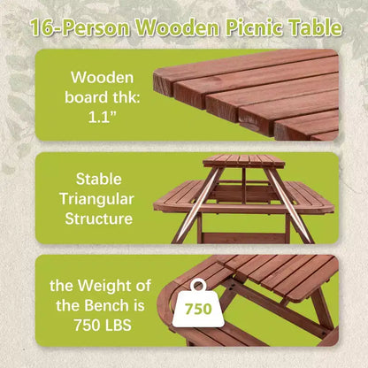 GDFStudio Martin Outdoor Wooden Picnic Table Set with Extended Benches and Umbrella Hole