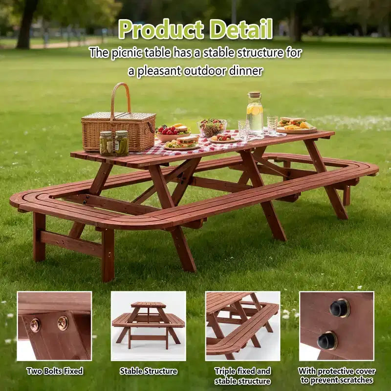GDFStudio Martin Outdoor Wooden Picnic Table Set with Extended Benches and Umbrella Hole