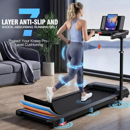 YOUNGFIT 3.5HP Treadmill w/ Desk Workstation & Adjustable Height, 450 lbs Capacity, Portable Folding 15% Incline Walking Pad Treadmill with Handle Bar