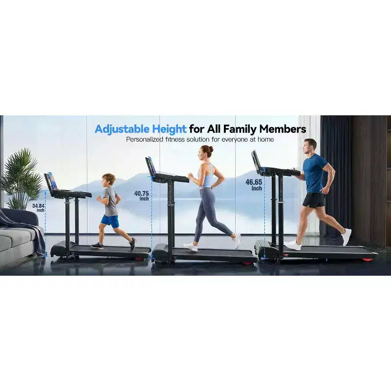 YOUNGFIT 3.5HP Treadmill w/ Desk Workstation & Adjustable Height, 450 lbs Capacity, Portable Folding 15% Incline Walking Pad Treadmill with Handle Bar