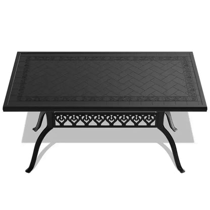 Ensemble de salle à manger rectangulaire 5 pièces en aluminium moulé pour terrasse, jardin, bord de piscine avec coussins