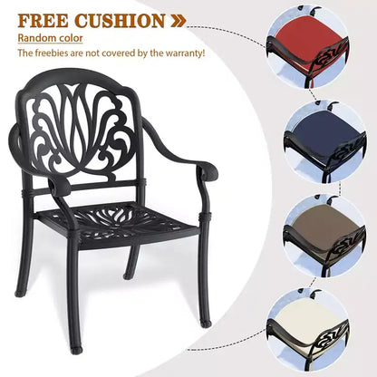 Ensemble de salle à manger rectangulaire 5 pièces en aluminium moulé pour terrasse, jardin, bord de piscine avec coussins