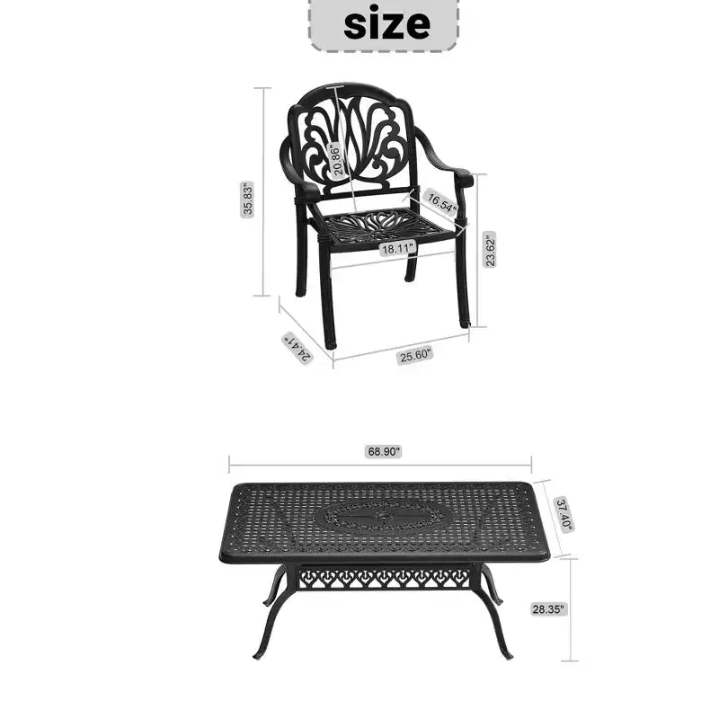 Ensemble de salle à manger rectangulaire 5 pièces en aluminium moulé pour terrasse, jardin, bord de piscine avec coussins