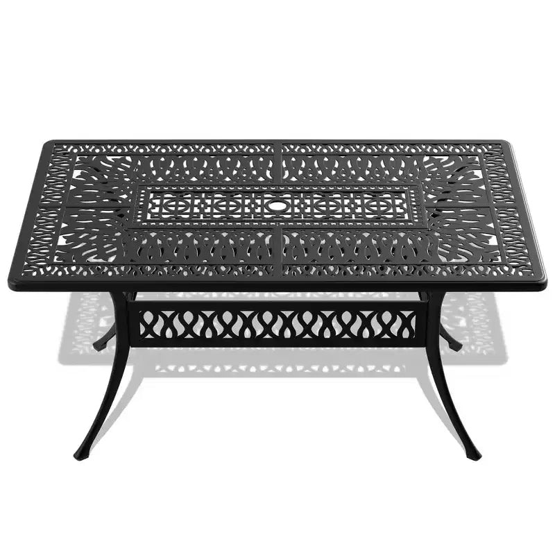 Ensemble de salle à manger rectangulaire 5 pièces en aluminium moulé pour terrasse, jardin, bord de piscine avec coussins