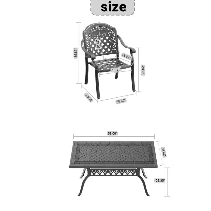 Ensemble de salle à manger rectangulaire 5 pièces en aluminium moulé pour terrasse, jardin, bord de piscine avec coussins