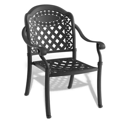 Ensemble de salle à manger rectangulaire 5 pièces en aluminium moulé pour terrasse, jardin, bord de piscine avec coussins