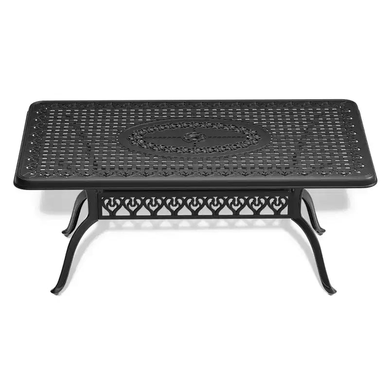 Ensemble de salle à manger rectangulaire 5 pièces en aluminium moulé pour terrasse, jardin, bord de piscine avec coussins