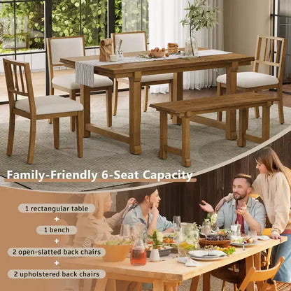 GDFStudio Dickey Space-Saving 6 Piece Farmhouse Dining Set with Solid Wood Frame