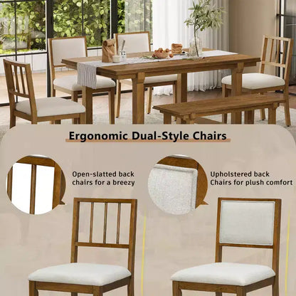 GDFStudio Dickey Space-Saving 6 Piece Farmhouse Dining Set with Solid Wood Frame