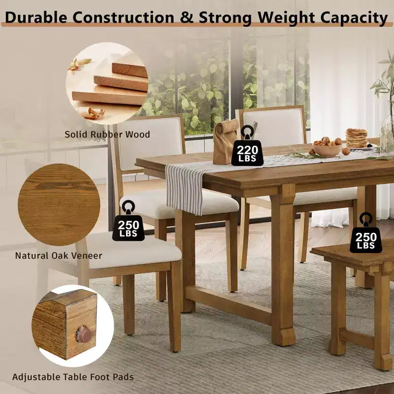GDFStudio Dickey Space-Saving 6 Piece Farmhouse Dining Set with Solid Wood Frame