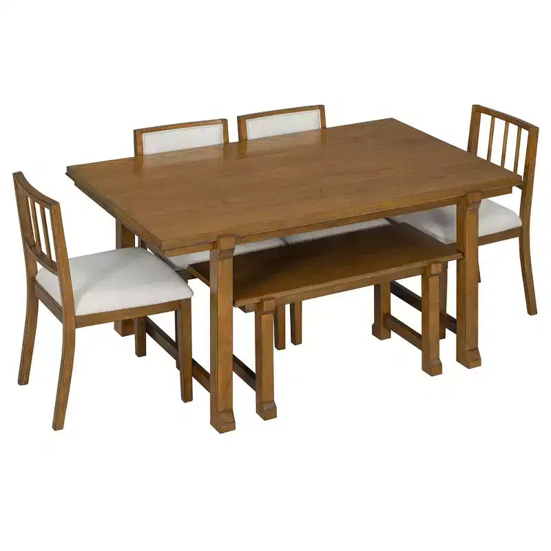 GDFStudio Dickey Space-Saving 6 Piece Farmhouse Dining Set with Solid Wood Frame