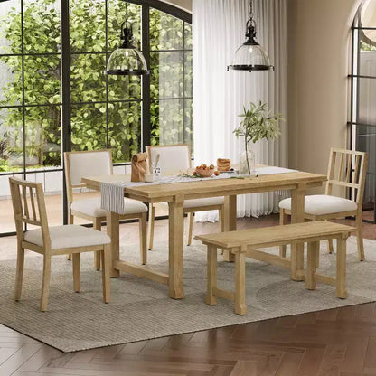 GDFStudio Dickey Space-Saving 6 Piece Farmhouse Dining Set with Solid Wood Frame