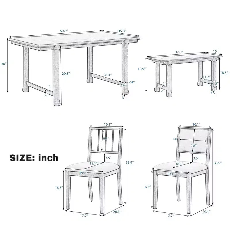 GDFStudio Dickey Space-Saving 6 Piece Farmhouse Dining Set with Solid Wood Frame