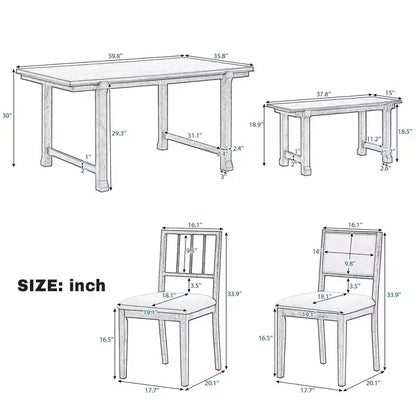 GDFStudio Dickey Space-Saving 6 Piece Farmhouse Dining Set with Solid Wood Frame
