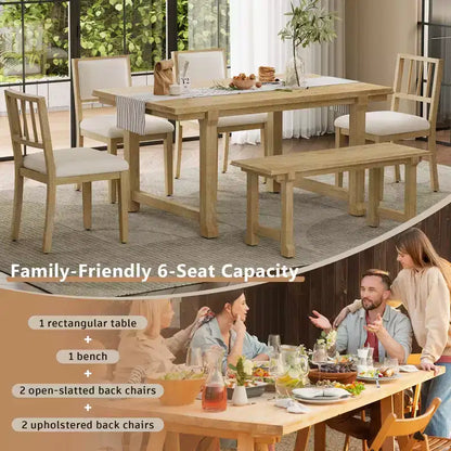 GDFStudio Dickey Space-Saving 6 Piece Farmhouse Dining Set with Solid Wood Frame