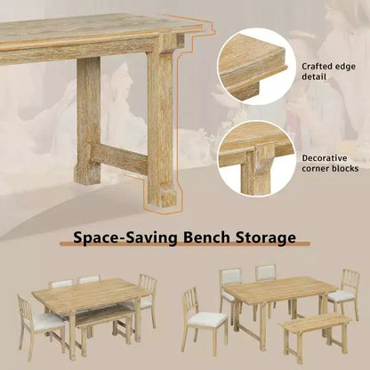 GDFStudio Dickey Space-Saving 6 Piece Farmhouse Dining Set with Solid Wood Frame