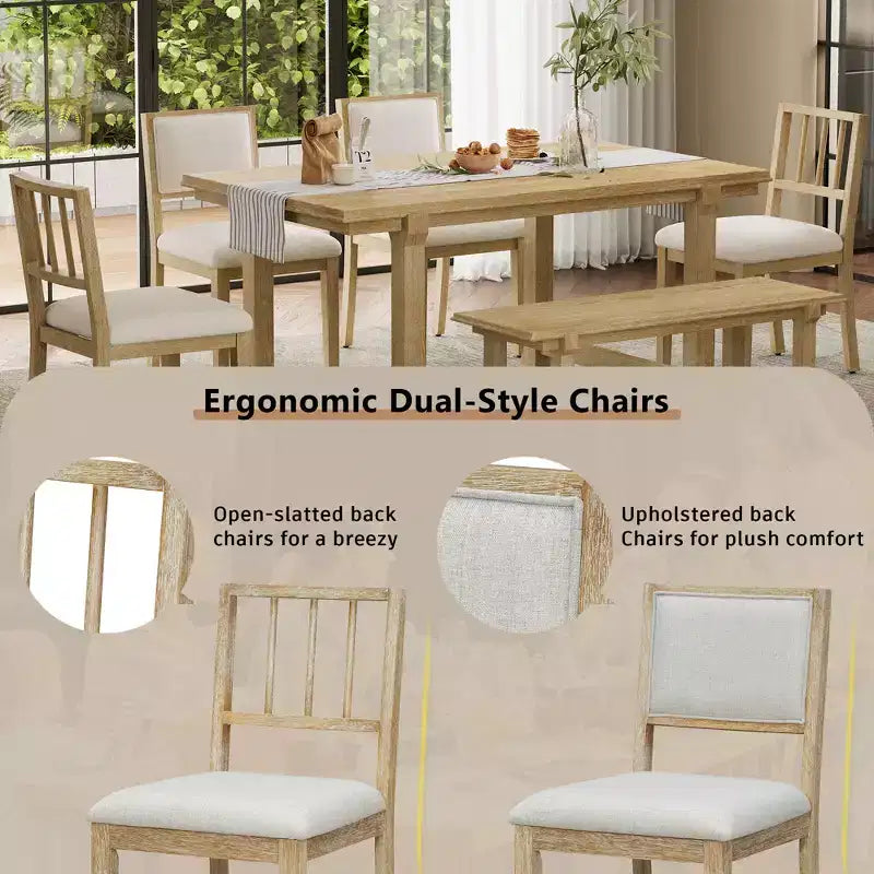 GDFStudio Dickey Space-Saving 6 Piece Farmhouse Dining Set with Solid Wood Frame