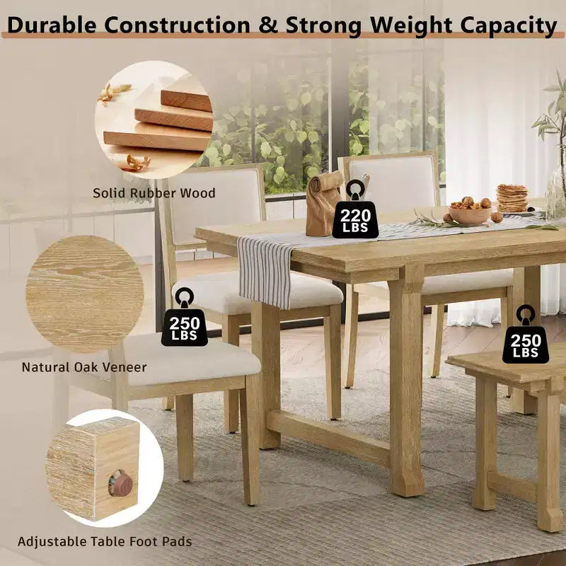 GDFStudio Dickey Space-Saving 6 Piece Farmhouse Dining Set with Solid Wood Frame