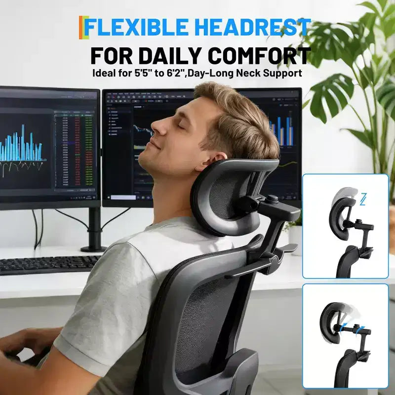 Chaise de bureau et de gaming ergonomique à dossier haut en maille, capacité de 180 kg, avec accoudoirs relevables, appui-tête, support lombaire et repose-pieds réglables, inclinable