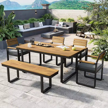 Ensemble de salle à manger GDFStudio Elvira Patio moderne 6 pièces en bois d'acacia avec table, 4 chaises rembourrées et banc