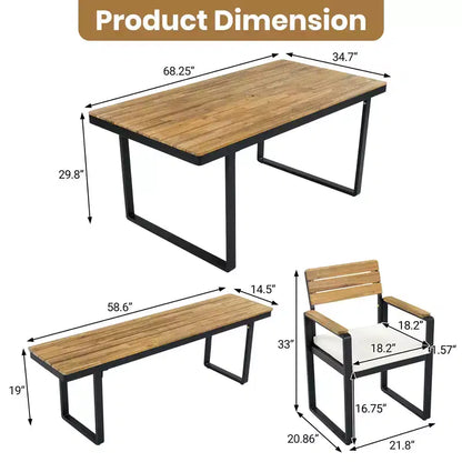 Ensemble de salle à manger GDFStudio Elvira Patio moderne 6 pièces en bois d'acacia avec table, 4 chaises rembourrées et banc
