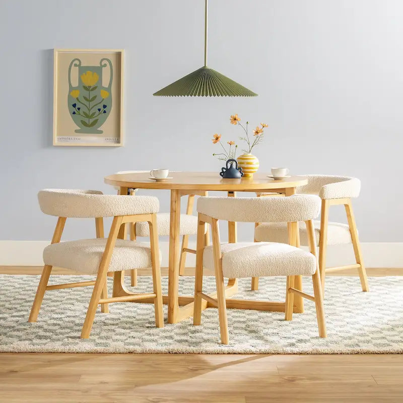 Middlebrook 5 Piece Solid Wood Dining Table Set w/ Dual Material Chairs